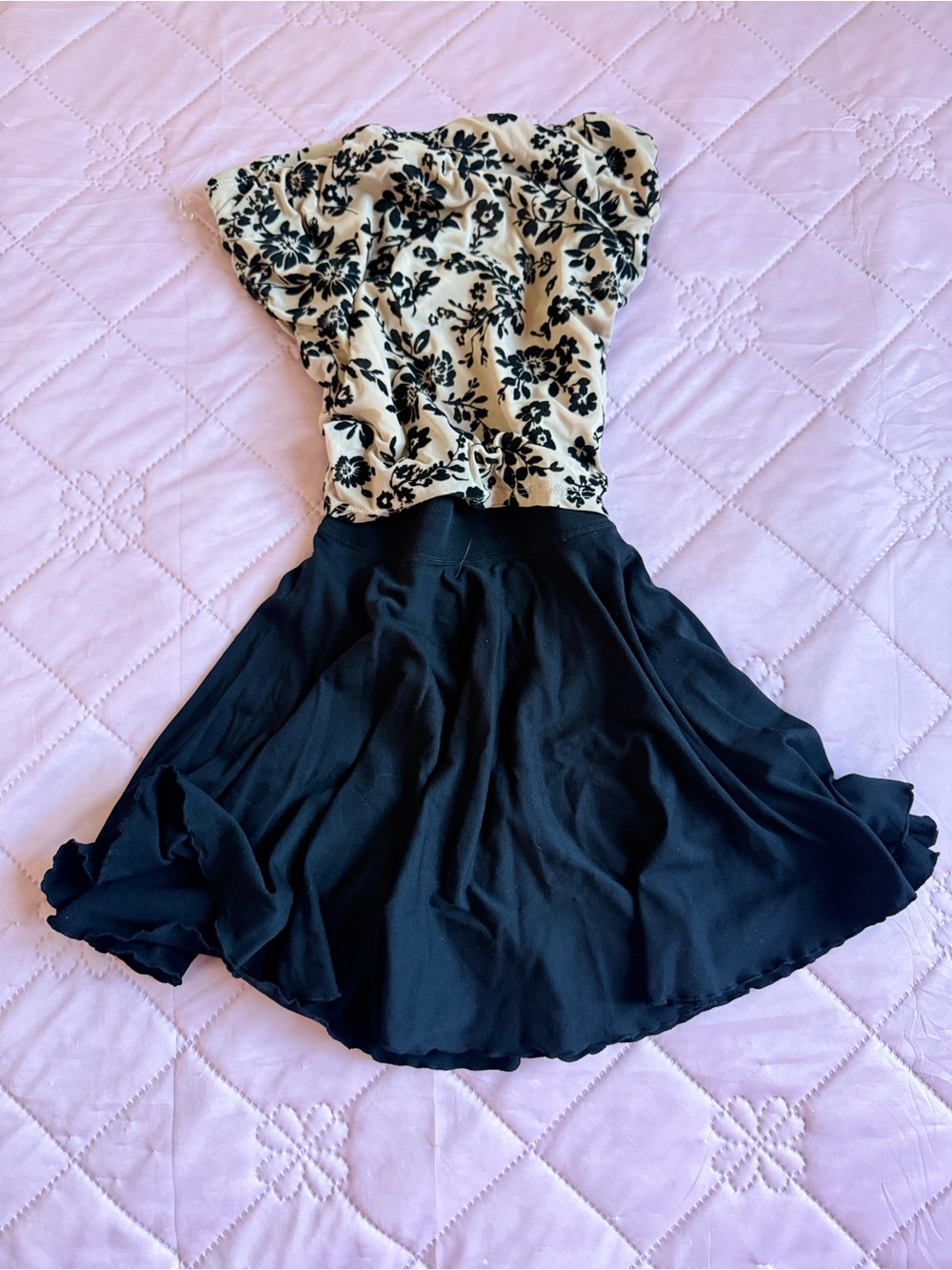 Papermoon Cream and Black Floral-Trim Top